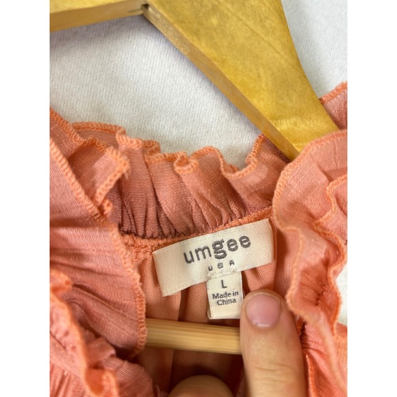 Summer Boho Umgee Tiered Maxi Dress Womens Large Coral Pink Halter Ruffle - Picture 3 of 11